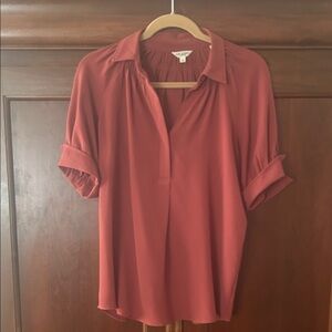 Max Studio Terracotta Blouse with Rolled Sleeves